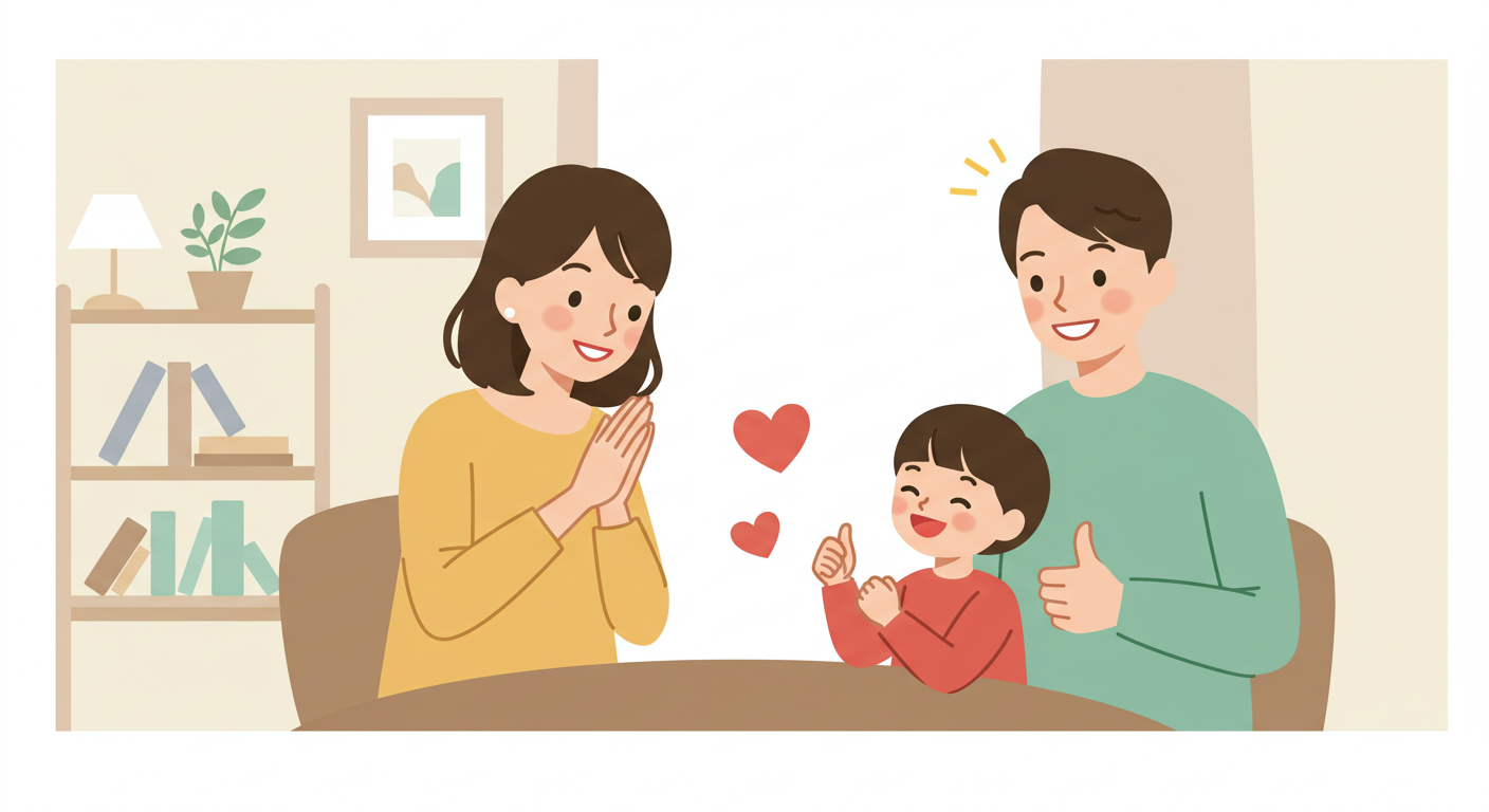 子どもを褒める親