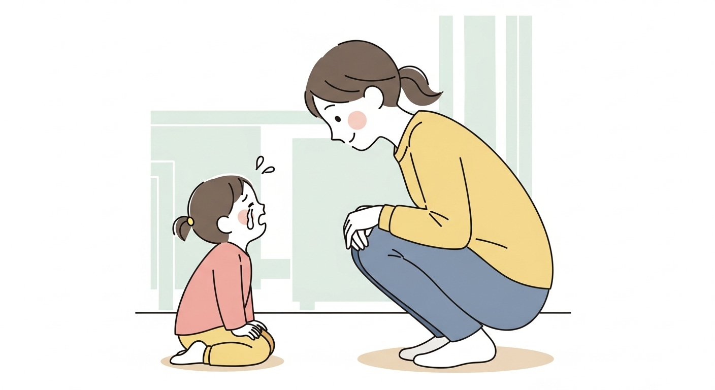 泣く子どもをあやす親